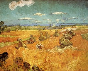 Wheat Stacks with Reaper by Oil Painting Reproduction