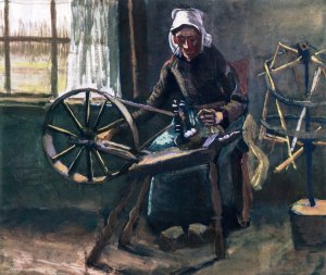 Woman at the Spinning Wheel by Oil Painting Reproduction