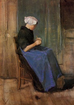 Young Scheveningen Woman Knitting by Oil Painting Reproduction